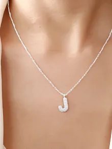 Kadın Gümüş Kolye - J Harfi Zirkon Taşlı Balon Harf Kadın Kolye