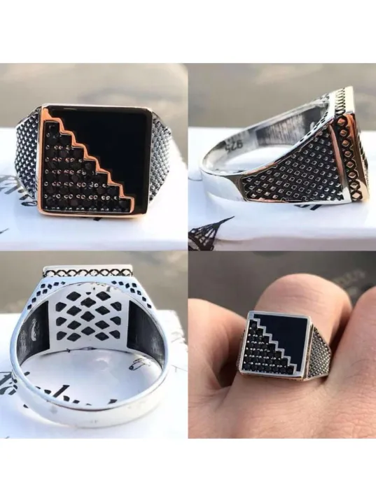 Erkek Gümüş Yüzük - Siyah Zirkon Taşlı 925 Ayar Gümüş Erkek Yüzük