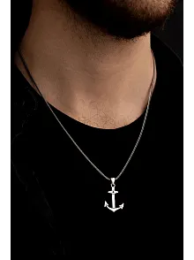 Gemi Çapası Gümüş Erkek Kolye Zincir Orta Boy
