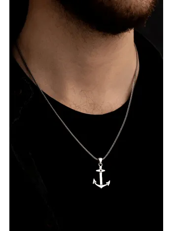 Gemi Çapası Gümüş Erkek Kolye Zincir Orta Boy