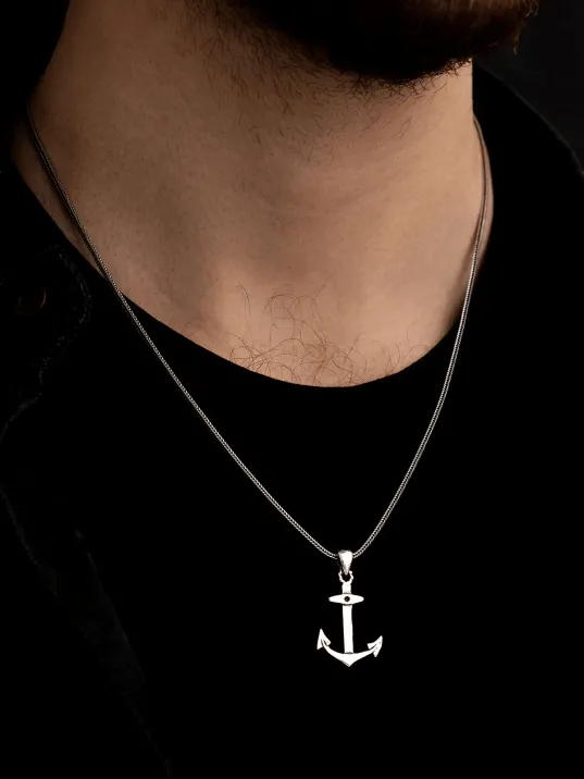 Gemi Çapası Gümüş Erkek Kolye Zincir Orta Boy