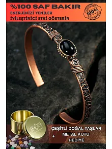 Bakır Kelepçe Bilezik Oniks Doğal Taş Erkek Kadın Doğal Taşlı ve Metal Kutulu