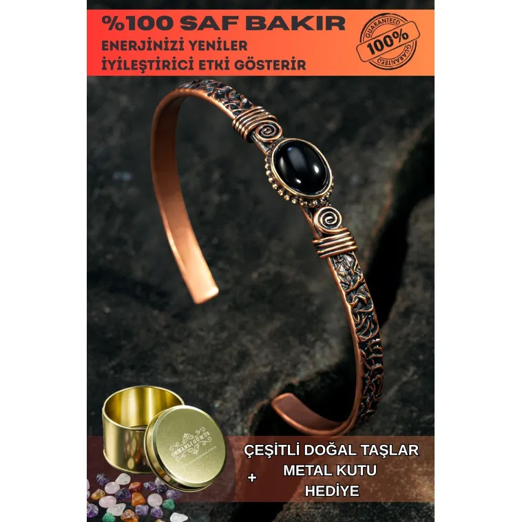 Bakır Kelepçe Bilezik Oniks Doğal Taş Erkek Kadın Doğal Taşlı ve Metal Kutulu Bakır Kelepçe Bilezik Oniks Doğal Taş Erkek Kadın Doğal Taşlı ve Metal Kutulu