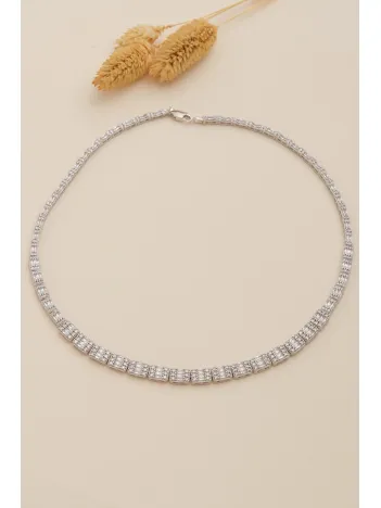 Kadın Gümüş Kolye - Mehtap Baget Taşlı Zirkon Süslemeli Kadın Kolye