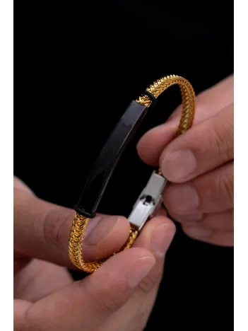 Erkek Çelik Bileklik - İsim Yazılabilir Altın Kaplama Gurmet Zincir Erkek Bileklik