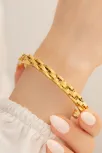 Kadın Çelik Bileklik - Altın Kaplama Lüks Bukle Model Kadın Kelepçe Kadın Çelik Bileklik - Altın Kaplama Lüks Bukle Model Kadın Kelepçe