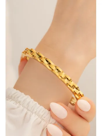 Kadın Çelik Bileklik - Altın Kaplama Lüks Bukle Model Kadın Kelepçe