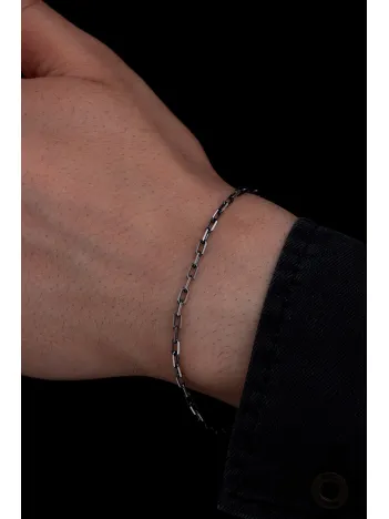 Erkek Gümüş Bileklik - 925 Ayar Oksitli Forse Zincir Gümüş Bileklik