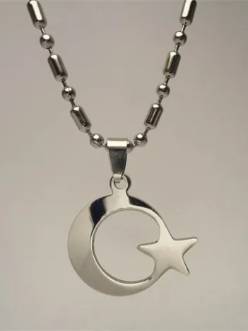 316l Paslanmaz Çelik Ay Yıldız Bayrak Erkek Çelik Kolye