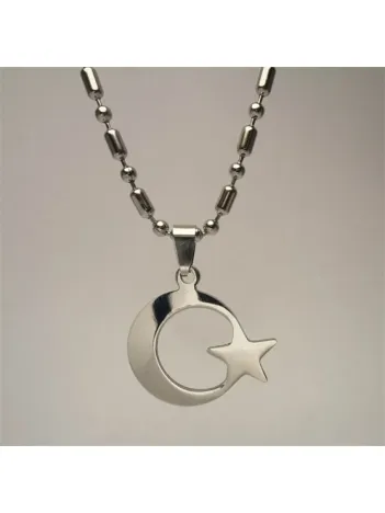 316l Paslanmaz Çelik Ay Yıldız Bayrak Erkek Çelik Kolye