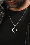 Erkek Gümüş Kolye - Ay Yıldız Motifli Kral Zincirli Erkek Kolye