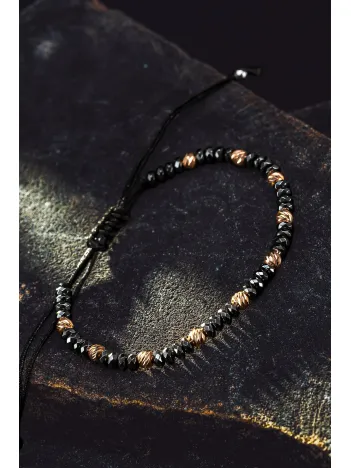 Kadın Erkek Gümüş Bileklik - Hematit Taşlı Gümüş Detaylı İnce Kibar Erkek Kadın Bileklik