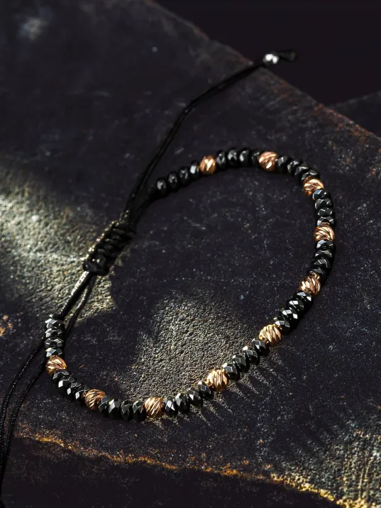 Kadın Erkek Gümüş Bileklik - Hematit Taşlı Gümüş Detaylı İnce Kibar Erkek Kadın Bileklik