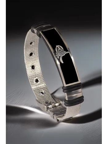 Erkek Çelik Bileklik - Osmanlı Tuğrası Hasır Model Çelik Bileklik