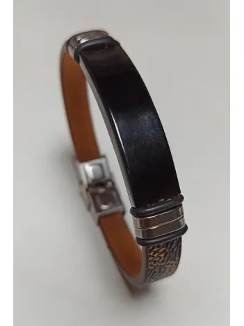 İsim Yazılabilen Kahverengi Siyah Suni Deri Çelik Erkek Bileklik DBLISMZLBLK-KHR