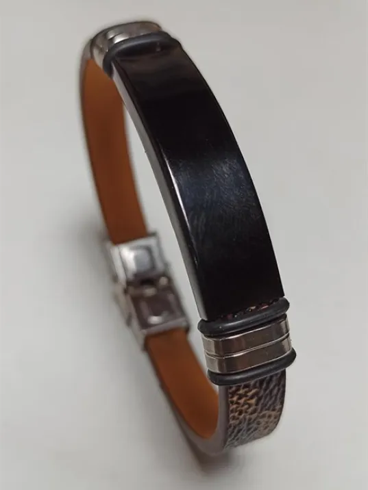 İsim Yazılabilen Kahverengi Siyah Suni Deri Çelik Erkek Bileklik DBLISMZLBLK-KHR