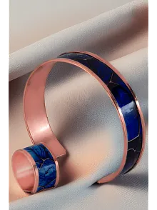 Kadın Bakır Bileklik Yüzük Set - Ocean Model Özel Baskı Metal Kutu Ve Kuvars Taşı