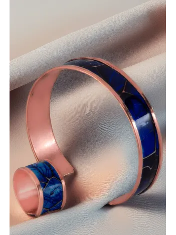 Kadın Bakır Bileklik Yüzük Set - Ocean Model Özel Baskı Metal Kutu Ve Kuvars Taşı