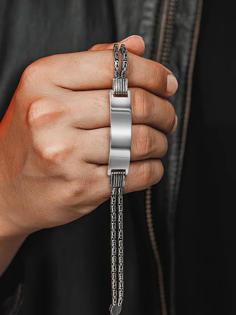 Erkek Gümüş Bileklik - İsim Yazılan 2.8 mm Çift Yuvarlak Kral Zincir Erkek Bileklik