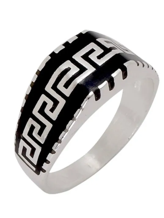 Grek Desenli Klasik Erkek Gümüş Yüzük