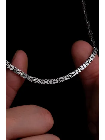 Erkek Gümüş Kolye - 4.5mm Dikdörtgen Kesim Yassı Kral Gümüş Kolye