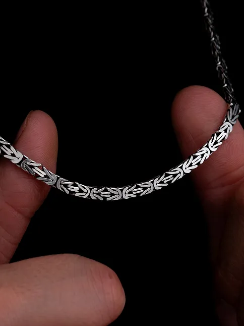 Erkek Gümüş Kolye - 4.5mm Dikdörtgen Kesim Yassı Kral Gümüş Kolye