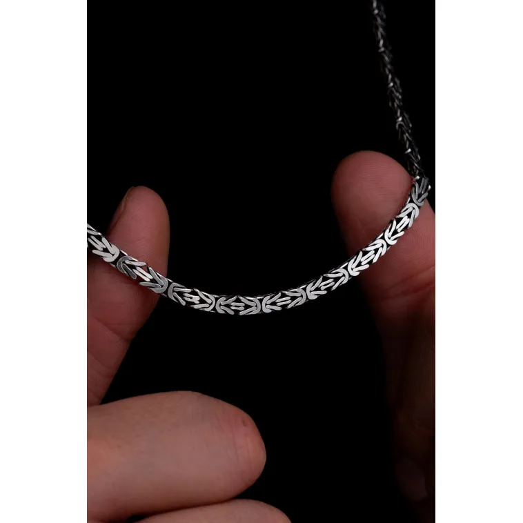 Erkek Gümüş Kolye - 4.5mm Dikdörtgen Kesim Yassı Kral Gümüş Kolye Erkek Gümüş Kolye - 4.5mm Dikdörtgen Kesim Yassı Kral Gümüş Kolye