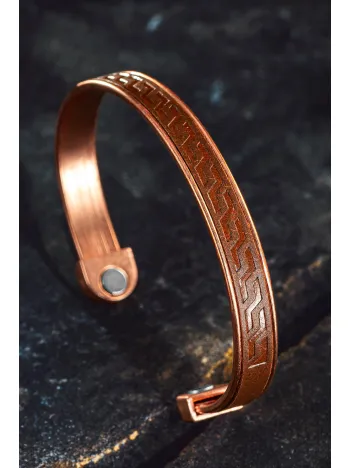 Erkek Kadın Bakır Bileklik - Hakiki Deri Omega Desenli Mıknatıslı Metal Kutu Doğal Erkek Kadın Bakır Bileklik - Hakiki Deri Omega Desenli Mıknatıslı Metal Kutu Doğal