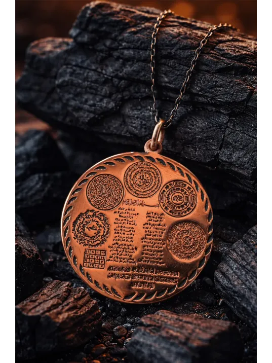 Bakır Kolye Ucu Bakır Zırh Kolye Celcelütiye 4 Kul Duası Hilyei Şerif Ebcet Mührü Şerif İsmi Azam vb