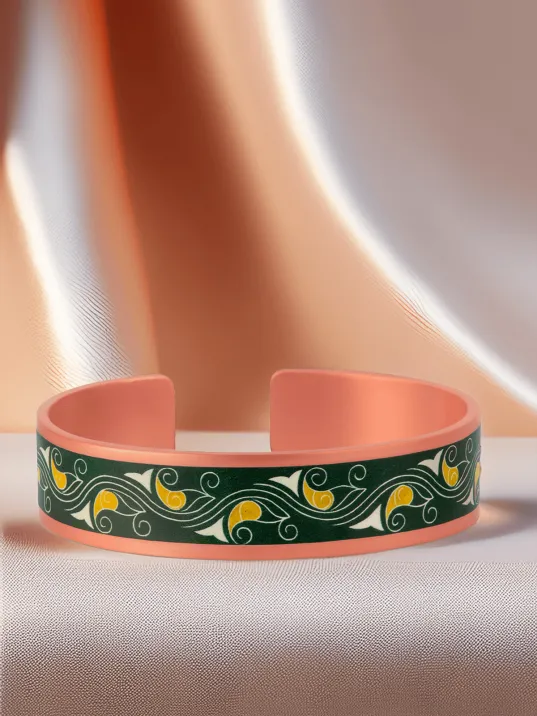 Kadın Bakır Bileklik Yüzük Set - Pia Model Özel Baskı Metal Kutu Ve Kuvars Taşı