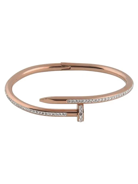 Kadın Çelik Bileklik - Rose Zirkon Taşı Işlemeli Çivi Model Çelik Bileklik