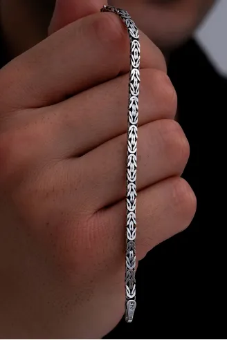 Erkek Gümüş Bileklik - 4mm Dikdörtgen Kesim Yassı Kral Gümüş Bileklik