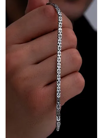 Erkek Gümüş Bileklik - 4mm Dikdörtgen Kesim Yassı Kral Gümüş Bileklik