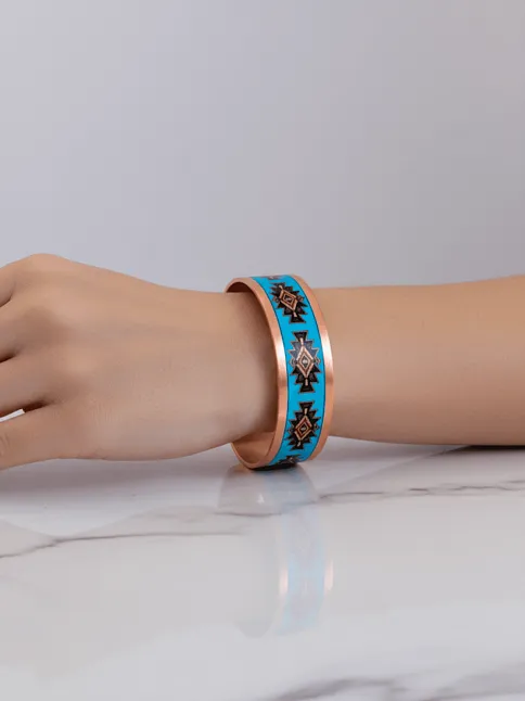 Kadın Bakır Bileklik Yüzük Set - Charmaleon Model Özel Baskı Metal Kutu Ve Doğal Taşlar