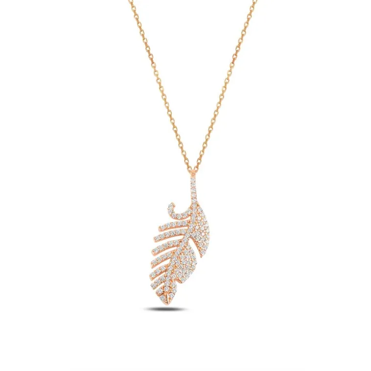 Zirkon Taşlı Rose Renk Yaprak Model Kadın Gümüş Kolye GKLYPRKMDL3-ROS Zirkon Taşlı Rose Renk Yaprak Model Kadın Gümüş Kolye GKLYPRKMDL3-ROS