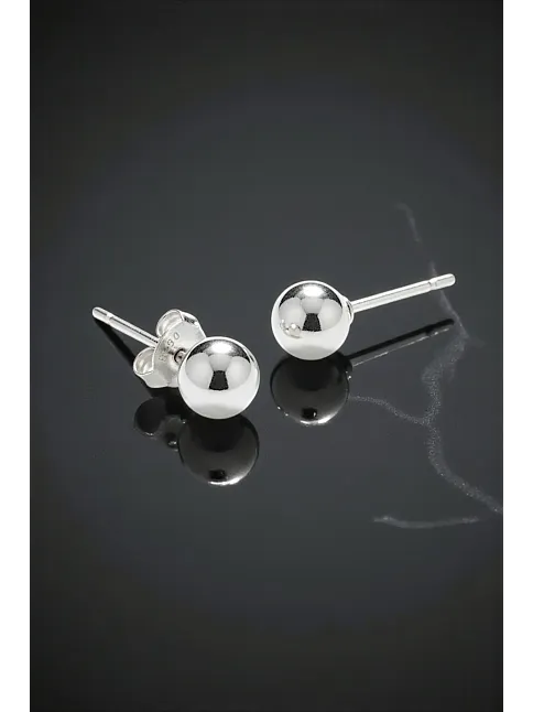 Kadın Gümüş Küpe - 5 mm 925 Ayar Gümüş Top Küpe