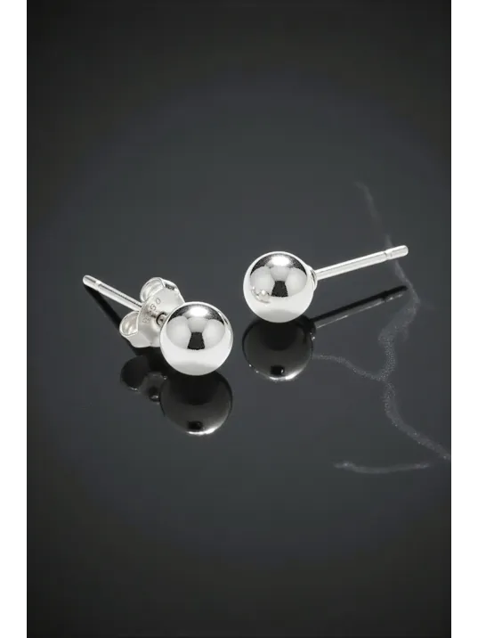 Kadın Gümüş Küpe - 5 mm 925 Ayar Gümüş Top Küpe