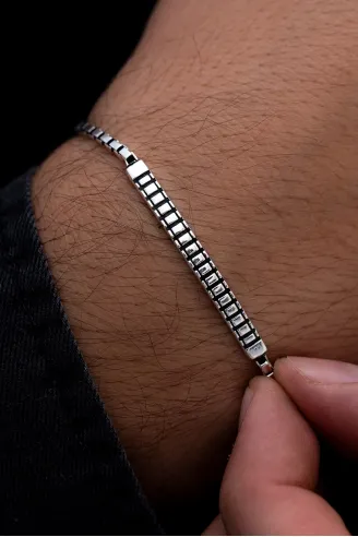 Erkek Gümüş Bileklik -Küp Zincirli Basamak Model Gümüş Bileklik