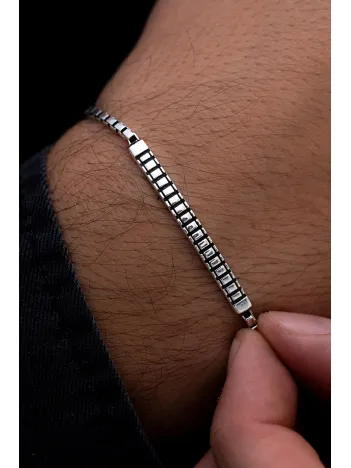 Erkek Gümüş Bileklik -Küp Zincirli Basamak Model Gümüş Bileklik