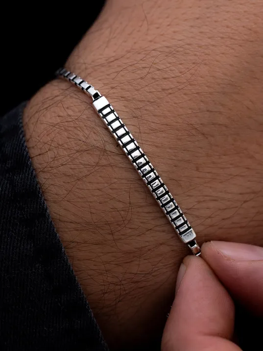 Erkek Gümüş Bileklik -Küp Zincirli Basamak Model Gümüş Bileklik