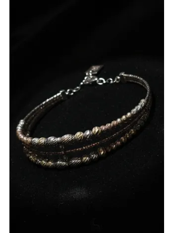 Kadın Gümüş Bileklik - Sarmal Dokulu Boncuk Üç Sıra Kelepçe Model Bilezik