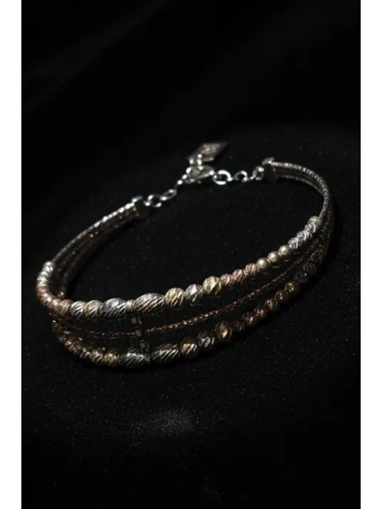 Kadın Gümüş Bileklik - Sarmal Dokulu Boncuk Üç Sıra Kelepçe Model Bilezik Kadın Gümüş Bileklik - Sarmal Dokulu Boncuk Üç Sıra Kelepçe Model Bilezik