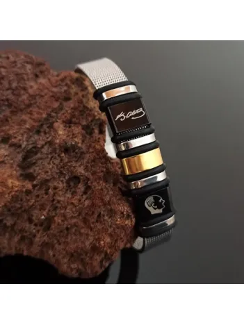 Siyah İmza ve Atatürk Logo Kemer Modeli Erkek Çelik Bileklik CBLIMZAKAFA-BYZ