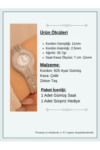 Kadın Gümüş Saat - Zirkon Taşlı 925 Ayar Gümüş Kadın Saat