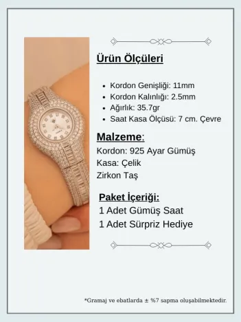 Kadın Gümüş Saat - Zirkon Taşlı 925 Ayar Gümüş Kadın Saat