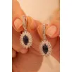 Kadın Gümüş Küpe - Damla Model Safir Taşlı Baget Süslemeli Rodyumlu Kadın Küpe Kadın Gümüş Küpe - Damla Model Safir Taşlı Baget Süslemeli Rodyumlu Kadın Küpe