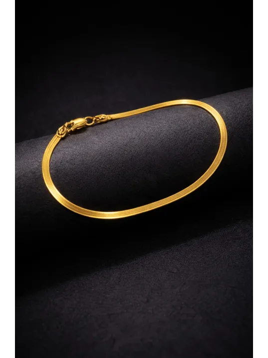 Erkek Kadın Çelik Bileklik - Altın Kaplama Yassı Ezme İnce Zarif Model Kadın Erkek Bileklik