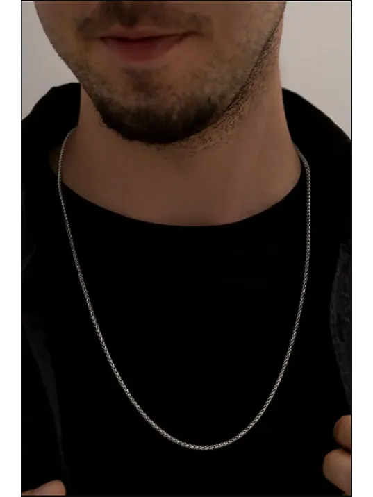 Yuvarlak Kral Model Çelik Erkek Kolye Zincir 3mm Orta Kalınlıkta
