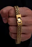 Erkek Çelik Bileklik - Altın Kaplama Bukle Model Çift Sıra Örüm Zincir Çelik Bileklik