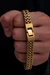 Erkek Çelik Bileklik - Altın Kaplama Bukle Model Çift Sıra Örüm Zincir Çelik Bileklik Erkek Çelik Bileklik - Altın Kaplama Bukle Model Çift Sıra Örüm Zincir Çelik Bileklik
